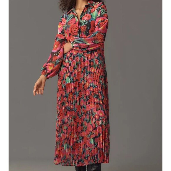 FARM Rio Dresses & Skirts - Farm Rio Dress Womens Size Large Anthropologie Pleated Drop-Waist Maxi Red NWT